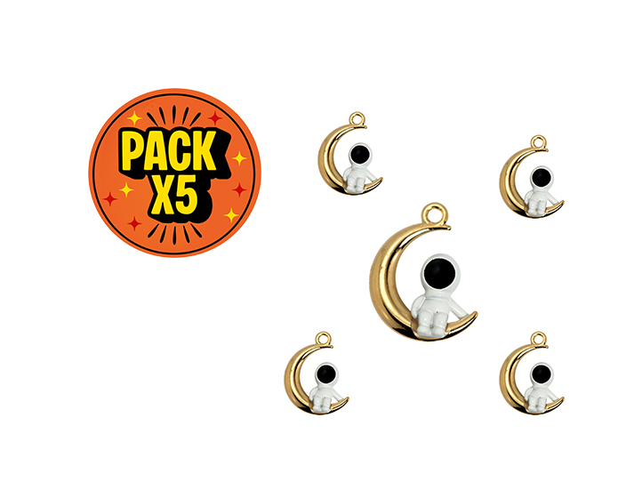 Dije Esmaltado Astronauta en Luna Dorada x 5 unidades